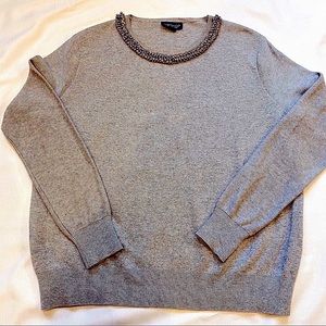 Top Shop Women’s Gray Sweater w Silver beads & stud Size 4